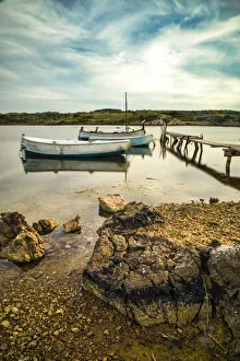Balearic Island Prints: Spain, Menorca. Boats docked on a lake