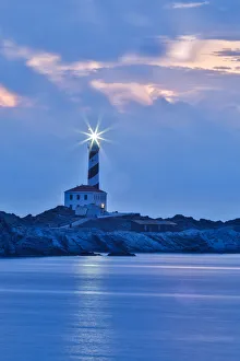 Balearic Island Prints: Spain, Menorca. Favaritx, sunrise near the lighthouse