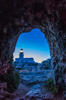 Balearic Island Prints: Spain, Menorca. Lighthouse at Cavalleria at sunrise