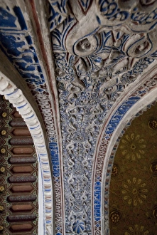 Spain, Seville. Alcazar (aka Reales Alcazares), Moorish / Mudejar palace. Ornate carved