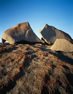 South Australia Prints: Split granite boulder at The Remarkable Rocks at Flinders Chase Nat l Park on Kangaroo Island