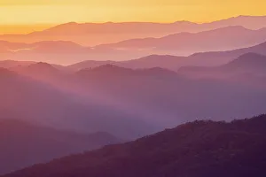 North Carolina Prints: Spring sunrise view of mountains and mist