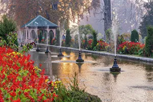 One Person Prints: Srinagar, Jammu and Kashmir, India. Decorative fountain in Mughal Garden