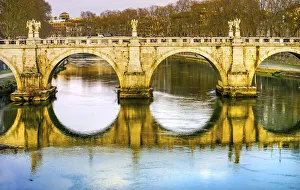 Rome Prints: St. Angelo Bridge, Tiber River, Rome, Italy. Designed by Gian Lorenzo Bernini