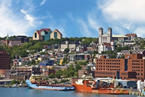 Ship Prints: St. Johns, Newfoundland, Canada, the coastline of traditional Jelly Bean houses