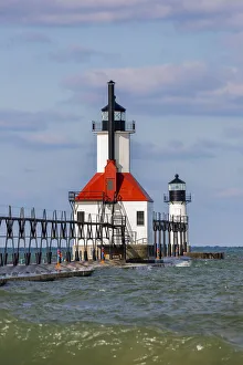 Place Prints: St. Joseph North Pier Lighthouses. St. Joseph, Michigan, USA