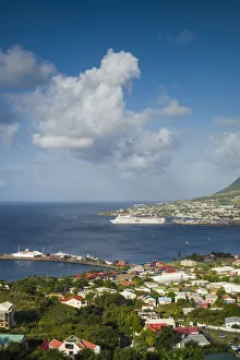 Ship Prints: St. Kitts and Nevis, St. Kitts. Basseterre with cruise ship
