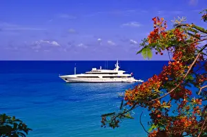 Private Prints: St. Martin / Maarten. Yacht off Long Beach (Baie Longue)