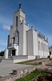 Lithuania Prints: St. Pauls Church with flowers in village of Truskavos, Lithuania