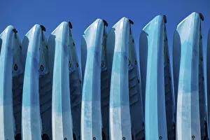 Kayak Prints: Stacked kayaks on a beach, Florida, USA