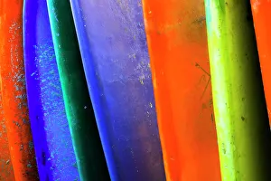 Images Dated 5th January 2023: Stacked surf boards at sunset after a day of surf school in Canggu, Bali, Indonesia