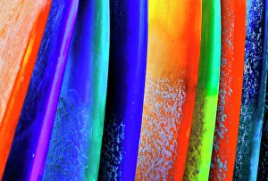 Images Dated 5th January 2023: Stacked surf boards at sunset after a day of surf school in Canggu, Bali, Indonesia