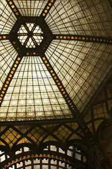 Stained glass architecture inside Ferenciek Tere (English: Square of the Franciscans)