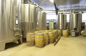 Warehouse Prints: stainless steel fermentation tanks and barriques Chateau Belingard Bergerac Dordogne