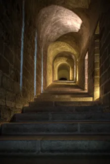 Stairs and hallway in Mont Saint-Michel on the Normandy coast of France