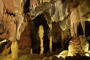 Stalactites and stalagmites, Coxs Cave, Cheddar Caves, Somerset, England, United