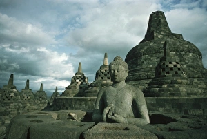 Orient Prints: Statue of Buddha, Borobudur, Buddhist temple, Java, Indonesia