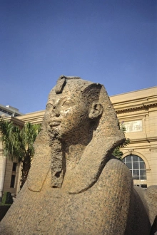 Statue in front of the famous Egyptian Museum in Cairo Egypt