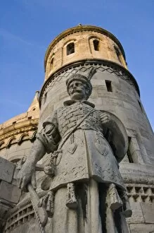 Images Dated 29th June 2007: Statue at Fishermens Bastion next to Matyas Church, Castle Hill, Buda side of Central Budapest