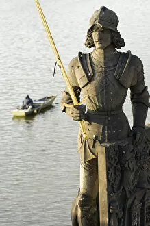 Statue of the knight Bruncvik, Charles Bridge, Prague, Capital city of Czech, UNESCO