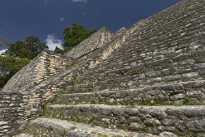 Pyramid Prints: Steep steps at the base of Caana pyramid, Caracol ancient Mayan site, Belize