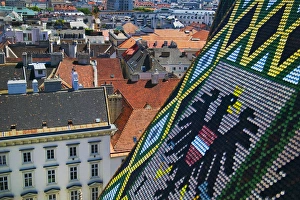 Tile Roof Prints: Stephens Cathedral with other historical buildings, Vienna, Austria