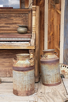 Rustic Prints: Still-life of milk cans in old town, Arizona, USA
