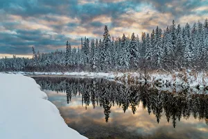 Whitefish Prints: Stillwater River in winter near Olney, Montana, USA