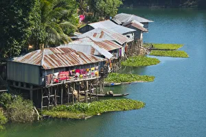 Chittagong Prints: Stilt houses on Kaptai Lake, Rangamati, Chittagong Division, Bangladesh