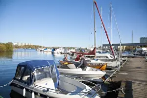 Inti St Clair Prints: Stockholm, Sweden - High angle view of boats docked at a marina