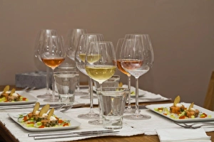 Culinary Prints: Stockholm, Sweden - Table setting with seafood and wine