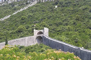 The Ston fortress built in the 14th century, and part of the 5 km long wall. Peljesac Peninsula