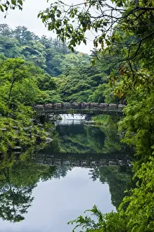 Stone bridge with flowers in Seogwipo, Unesco world heritage sight the island of Jejudo