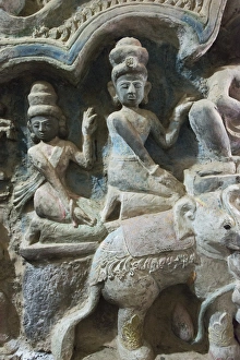 Burma Prints: Stone carving in Shitthaung Temple, Mrauk-U, Rakhine State, Myanmar