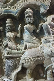 Burma Prints: Stone carving in Shitthaung Temple, Mrauk-U, Rakhine State, Myanmar