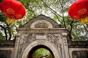 Dynasty Prints: Stone Gate Garden Red Lanterns Prince Gongs Mansion, Beijing China