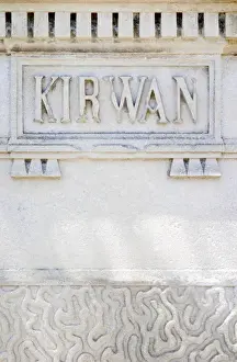 Entry Prints: A stone inscription Kirwan on one of the gate post pillars Chateau Kirwan, Cantenac