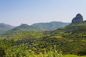 Amhara Prints: Stone pillar and farmland in the mountain, Bahir Dar, Ethiopia