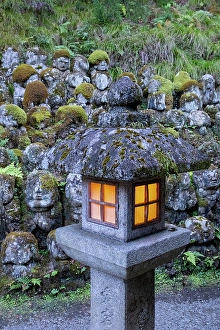 Kyoto Prints: Stone Rakan statues and lantern, Otagi Nenbutsu-ji Temple, Arashiyama, Kyoto, Japan