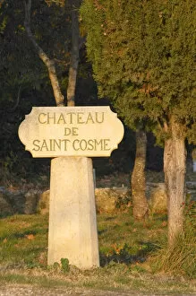 Stone sign post at Chateau Saint Cosme, Gigondas, Vaucluse, Rhone, Provence, France