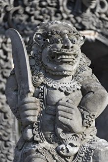Indonesian Prints: Stone statue at entrance of Tanah Lot. Bali island, Indonesia