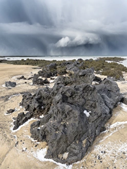 Eerie Prints: Storm at the coast of Snaefellsnes during winter. Europe, northern europe, iceland