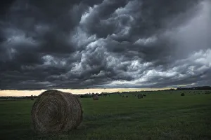 Hay Bale Prints: Storm coming into the field