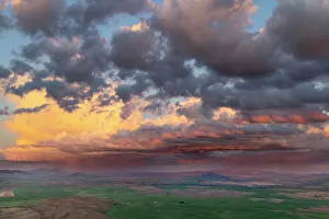 Stormy Prints: Stormy clouds at sunset over rolling hills from Steptoe Butte near Colfax