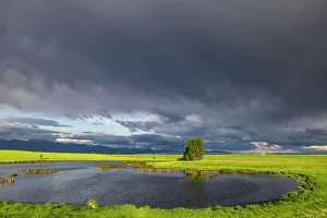 Stormy Prints: Stormy clouds over wetlands habitat in the Flathead Valley, Montana, USA