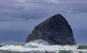 Stormy Prints: Stormy surf at Haystack Rock, Cape Kiwanda in Pacific City, Oregon, USA