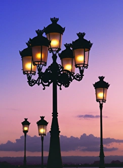 Lamp Post Prints: Street lamps just after sunset, San Juan, Puerto Rico