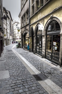 Lyon Prints: Street scene in old town Vieux Lyon, France (UNESCO World Heritage Site)