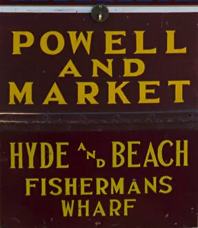 Street sign for Powell and Market, Hyde and Beach, and Fishermans Wharf