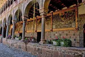 Stunning interior of the 17th century Dominican basilica in Cuzco, Peru